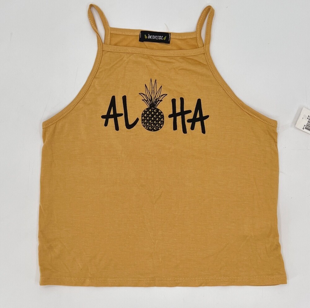 NEW JW Loves Me Shirt Girls Teens 14/16 Mustard Yellow Tank Hawaii Pineapple